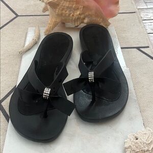 Guess Black Sandals with Rhinestine Bow Accent